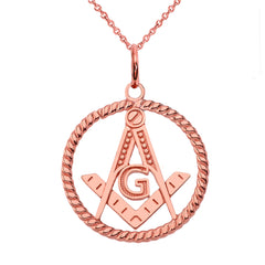 Solid Gold Open Masonic Symbol in Round Pendant/Necklace