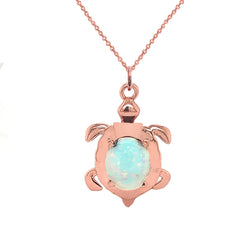 Solid Gold Sea Turtle with Opal Stone Pendant