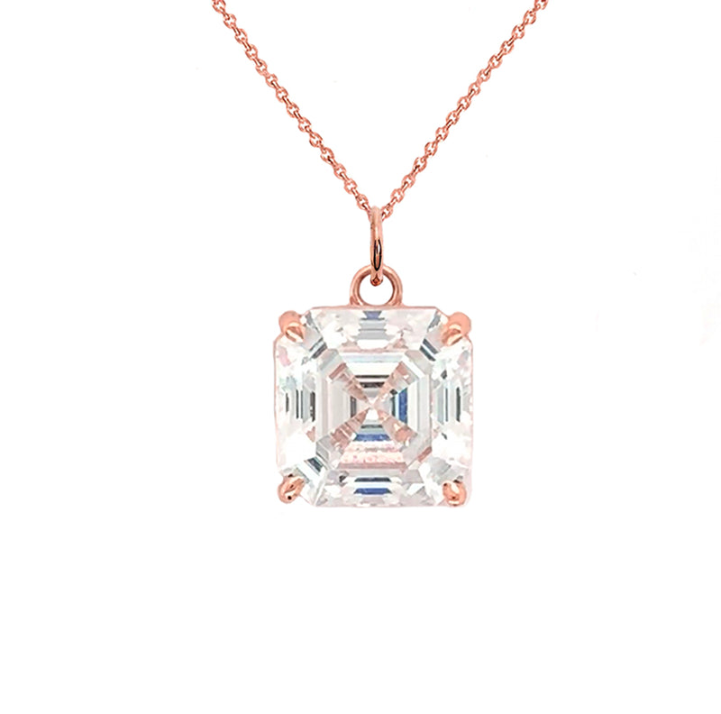 Asscher-cut 6 mm CZ Stone Statement Pendant Necklace in Solid Gold