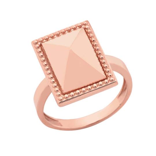 Milgrain Rectangle Shaped Statement Ring In Solid Rose Gold