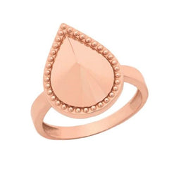 Milgrain Pear Shaped Statement Ring In Solid Rose Gold