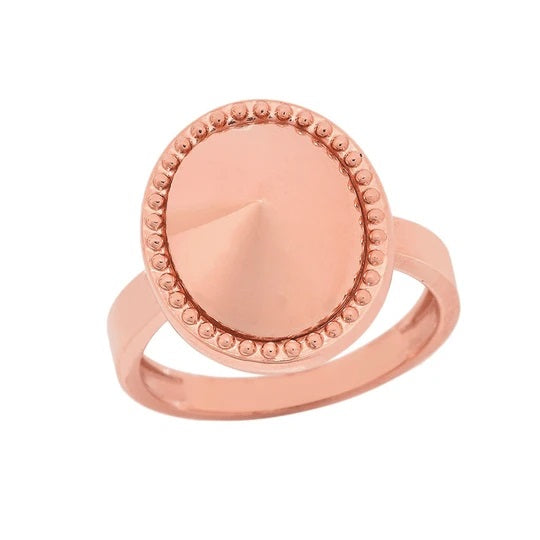 Milgrain Oval Shaped Statement Ring In Solid Rose Gold