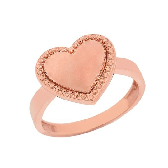 Milgrain Heart Shaped Statement Ring In Solid Rose Gold