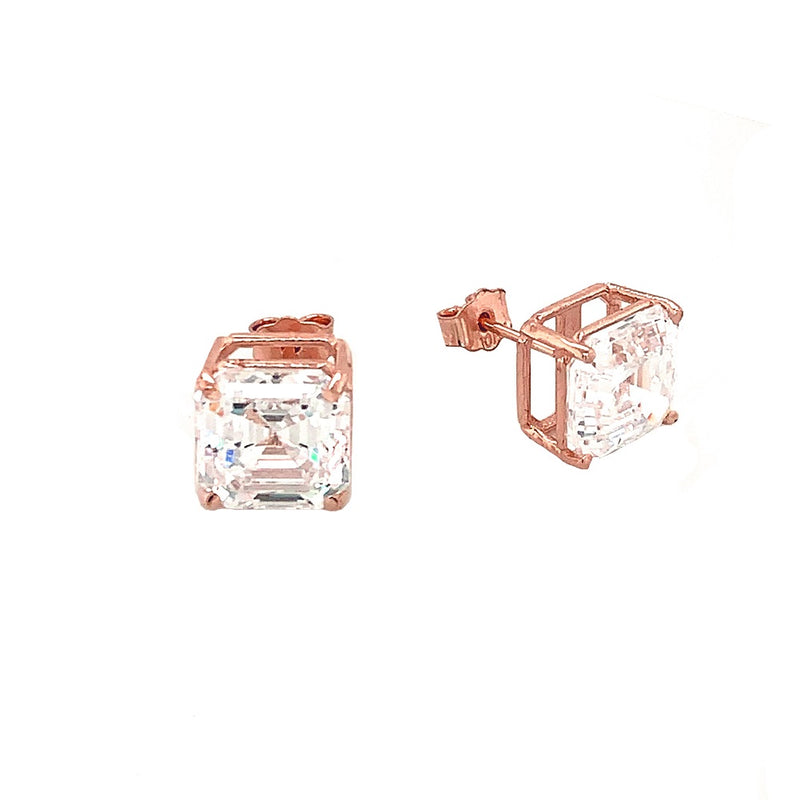 Solitaire Asscher-Cut CZ Stud Earrings in Solid Gold (X-Large Size)