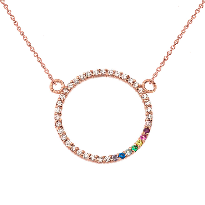 Diamond and Rainbow Circle of Life Pride Necklace in Solid Gold