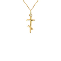 Dainty Russian Orthodox Cross Pendant Necklace in Solid Gold