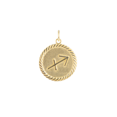 Reversible Sagittarius Zodiac Sign Charm Coin Pendant Necklace in Solid Gold