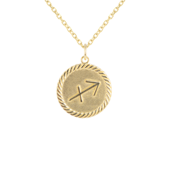 Reversible Sagittarius Zodiac Sign Charm Coin Pendant Necklace in Solid Gold