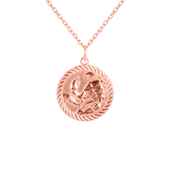 Reversible Scorpio Zodiac Sign Charm Coin Pendant Necklace in Solid Gold