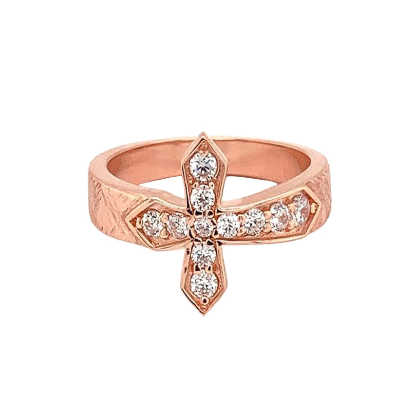 Solid Gold Diamond Designer Textured Sideway Cross Ring
