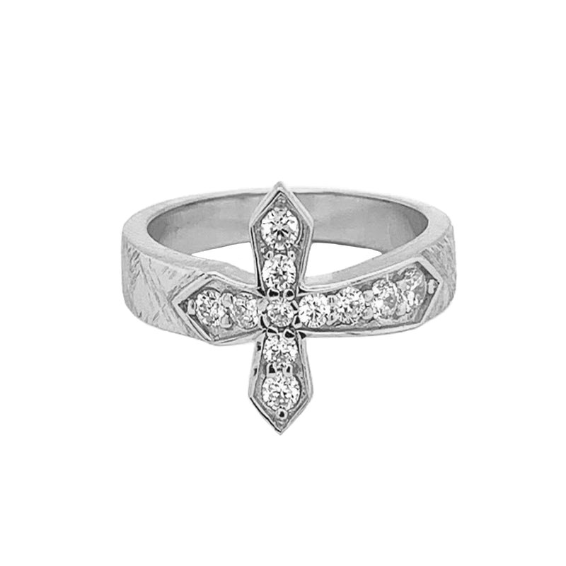 Diamond Designer Textured Sideway Cross Ring in Sterling Silver