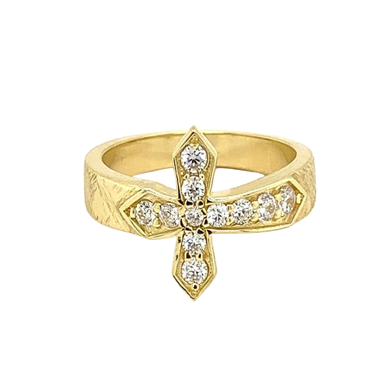 Solid Gold Diamond Designer Textured Sideway Cross Ring