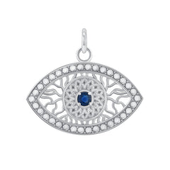 Genuine Blue Sapphire Evil Eye Statement Pendant Necklace in Sterling Silver