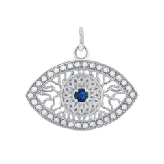 Genuine Blue Sapphire Evil Eye Statement Pendant Necklace in Solid Gold