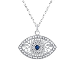 Genuine Blue Sapphire Evil Eye Statement Pendant Necklace in Sterling Silver