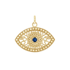 Genuine Blue Sapphire Evil Eye Statement Pendant Necklace in Solid Gold