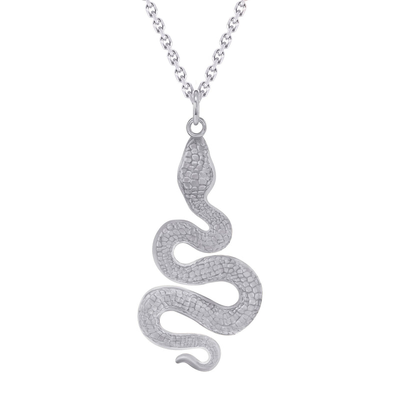 Textured Solid Snake Pendant Necklace in Sterling Silver
