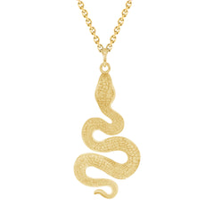 Textured Solid Snake Pendant Necklace in Solid Gold