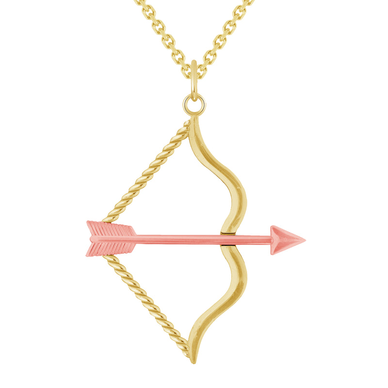 Bow & Arrow Archery Pendant Necklace in Solid Gold