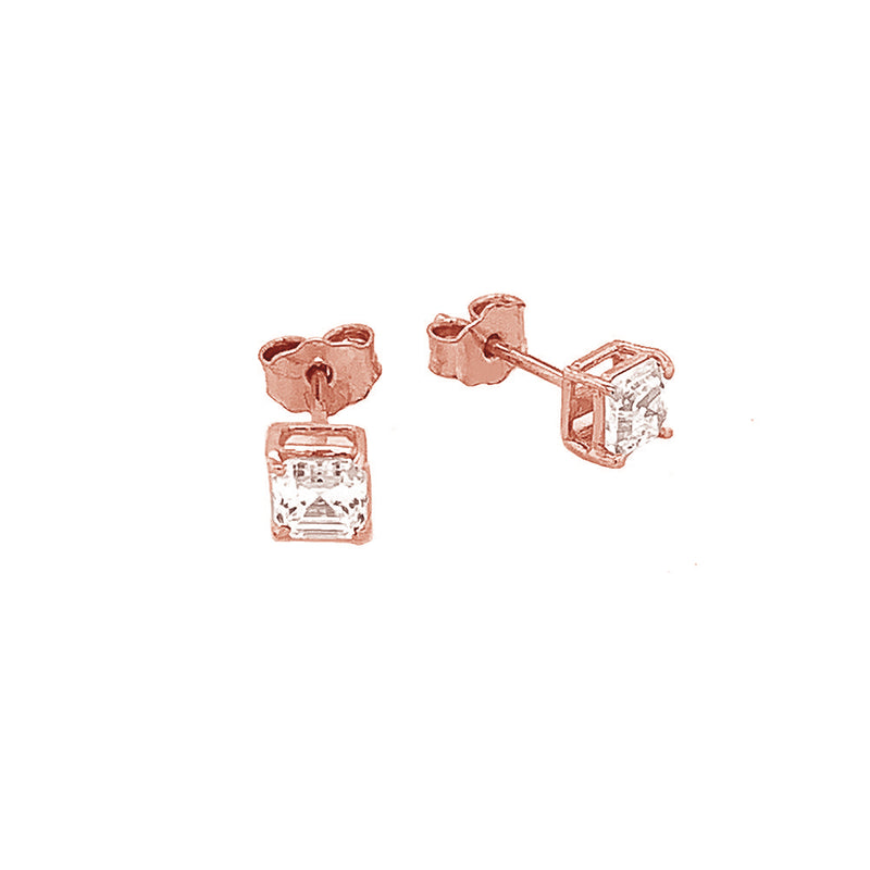 Solitaire Asscher-Cut CZ Stud Earrings in Solid Gold(X-Small Size)