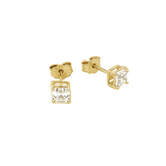 Solitaire Asscher-Cut CZ Stud Earrings in Solid Gold(X-Small Size)