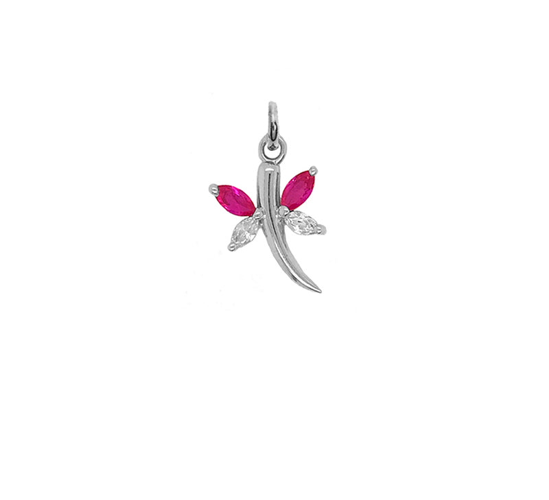 Butterfly Genuine Ruby & White CZ Winged Pendant Necklace in Sterling Silver
