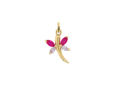 Gold Butterfly Red & White Winged Pendant Necklace