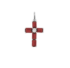 Dainty Emerald-Cut Genuine Birthstone Cross Pendant Necklace in Sterling Silver (Available in 7 Birthstones)