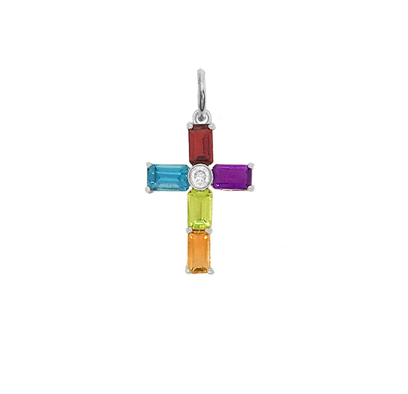 Dainty Emerald-Cut Genuine Birthstone Cross Pendant Necklace in Sterling Silver (Available in 7 Birthstones)