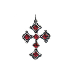 Vintage Sterling Silver Heraldic Cross Pendant Necklace with Genuine Birthstone
