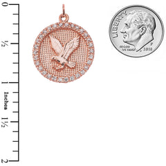 Solid 14k Gold Diamond American Eagle Disc Pendant Necklace