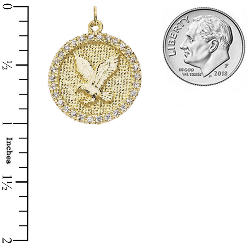 Solid 10k Gold American Eagle Disc Pendant Necklace