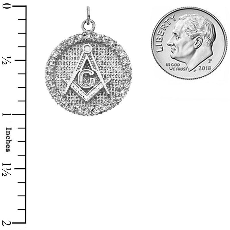 Freemason/Masonic Symbol Disc Pendant Necklace in Sterling Silver