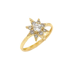 North Star with White Topaz Ring in Solid Yellow Gold