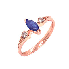 Marquise-Shaped Genuine Sapphire and White Topaz Engagement/Promise Ring in Rose Gold