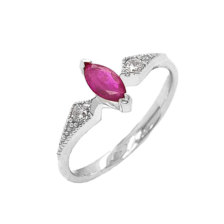 Marquise-Shaped Genuine Ruby and White Topaz Engagement/Promise Ring in White Gold