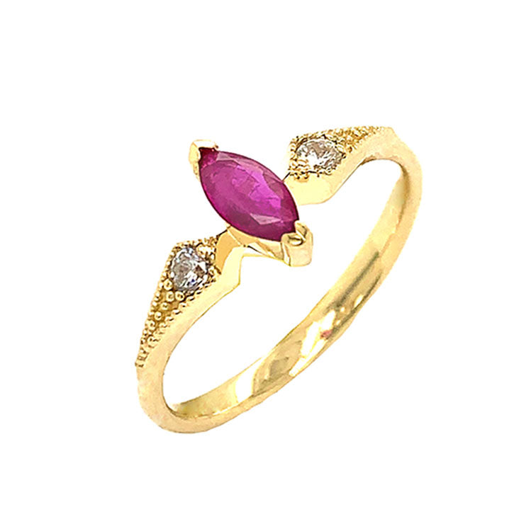 Marquise-Shaped Genuine Ruby and White Topaz Engagement/Promise Ring in Yellow Gold