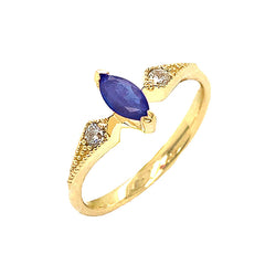 Marquise-Shaped Genuine Sapphire and White Topaz Engagement/Promise Ring in Yellow Gold