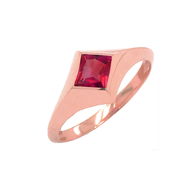 Solitaire Princess-Cut Garnet Ring in Rose Gold