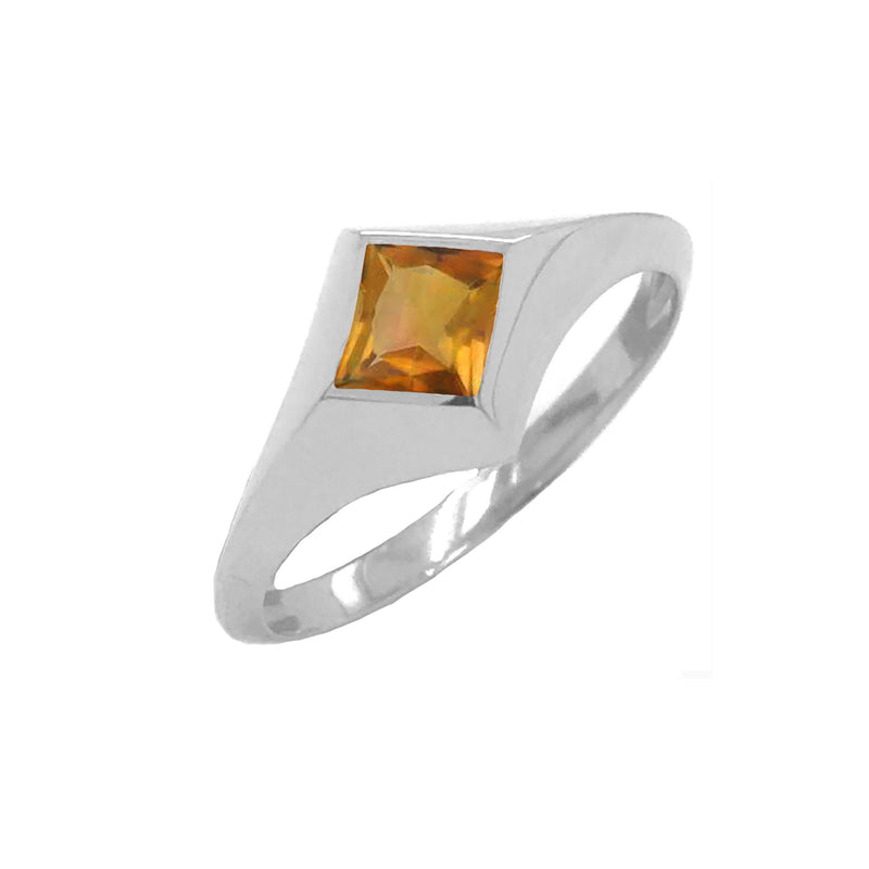 Solitaire Princess-Cut Citrine Ring in White Gold