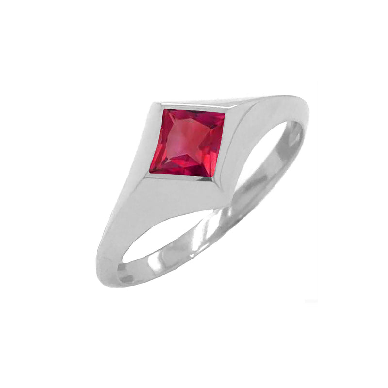 Solitaire Princess-Cut Garnet Ring in White Gold