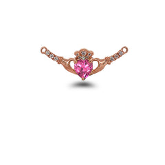 Claddagh Diamond & June Birthstone Heart Necklace in Solid Gold