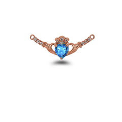 Claddagh Diamond & Genuine Blue Topaz Heart Necklace in Solid Gold