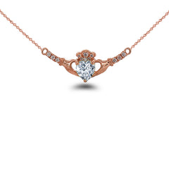 Claddagh Diamond & April Birthstone Heart Necklace in Solid Gold