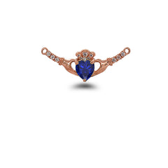 Claddagh Diamond & September Birthstone Heart Necklace in Solid Gold