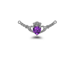 Claddagh Diamond & Genuine Amethyst Heart Necklace in Solid Sterling Silver