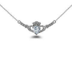 Claddagh Diamond & April Birthstone Heart Necklace in Solid Gold