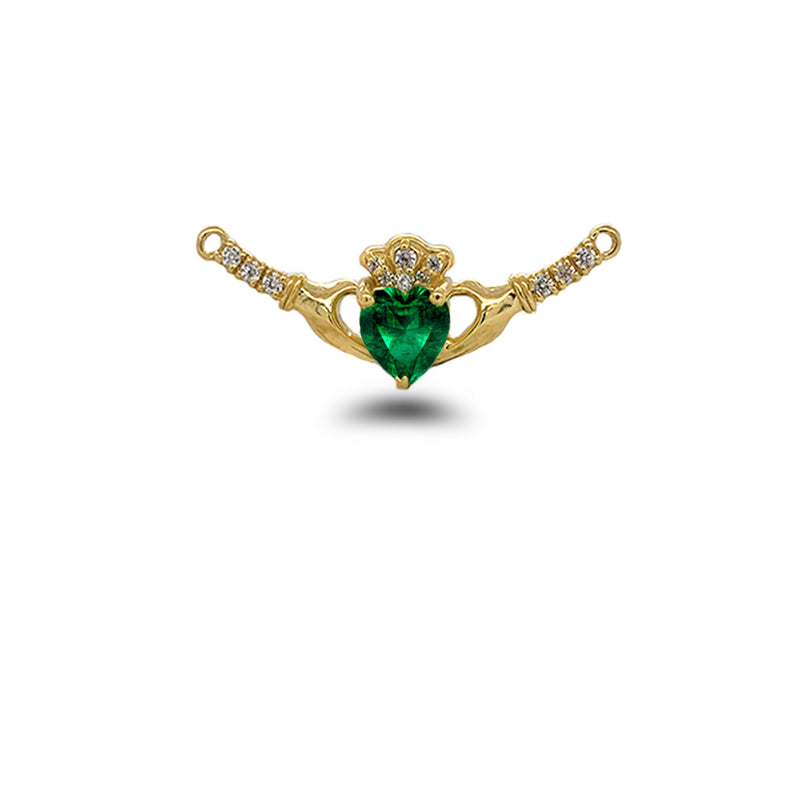 Claddagh Diamond & May Birthstone Heart Necklace in Solid Gold