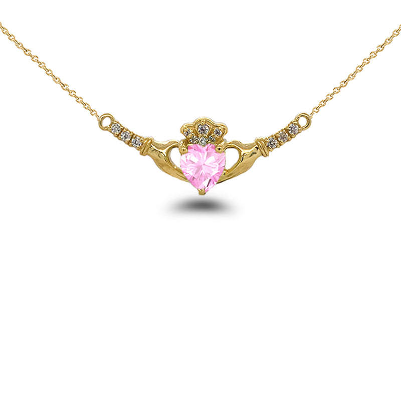 Claddagh Diamond & October Birthstone Heart Necklace in Solid Gold