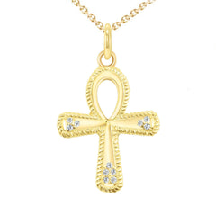 Diamond Ankh Cross Pendant Necklace in Solid Gold